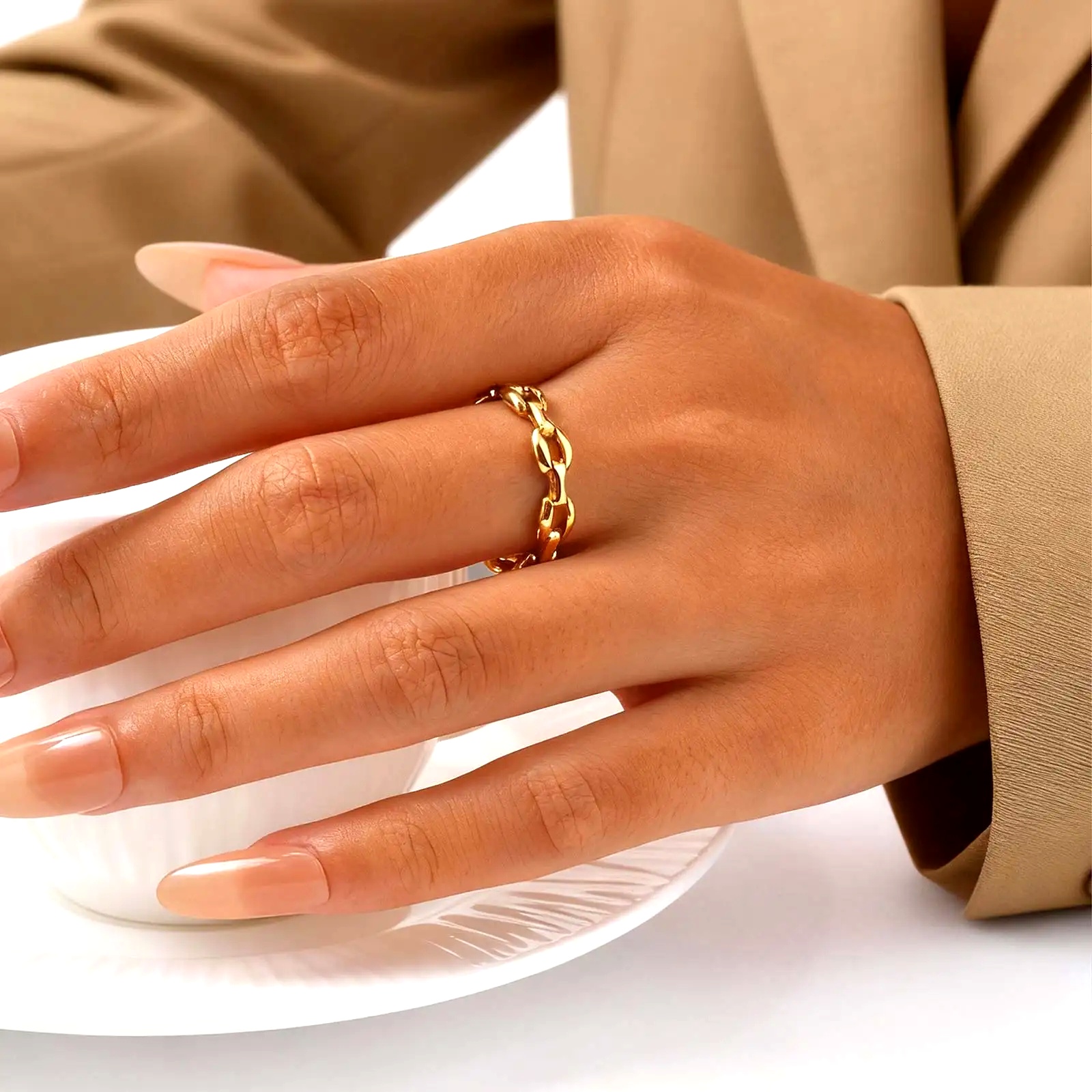 Fine Jewelry Watches Women - Simple Strap Chain Ring for Women,Gold