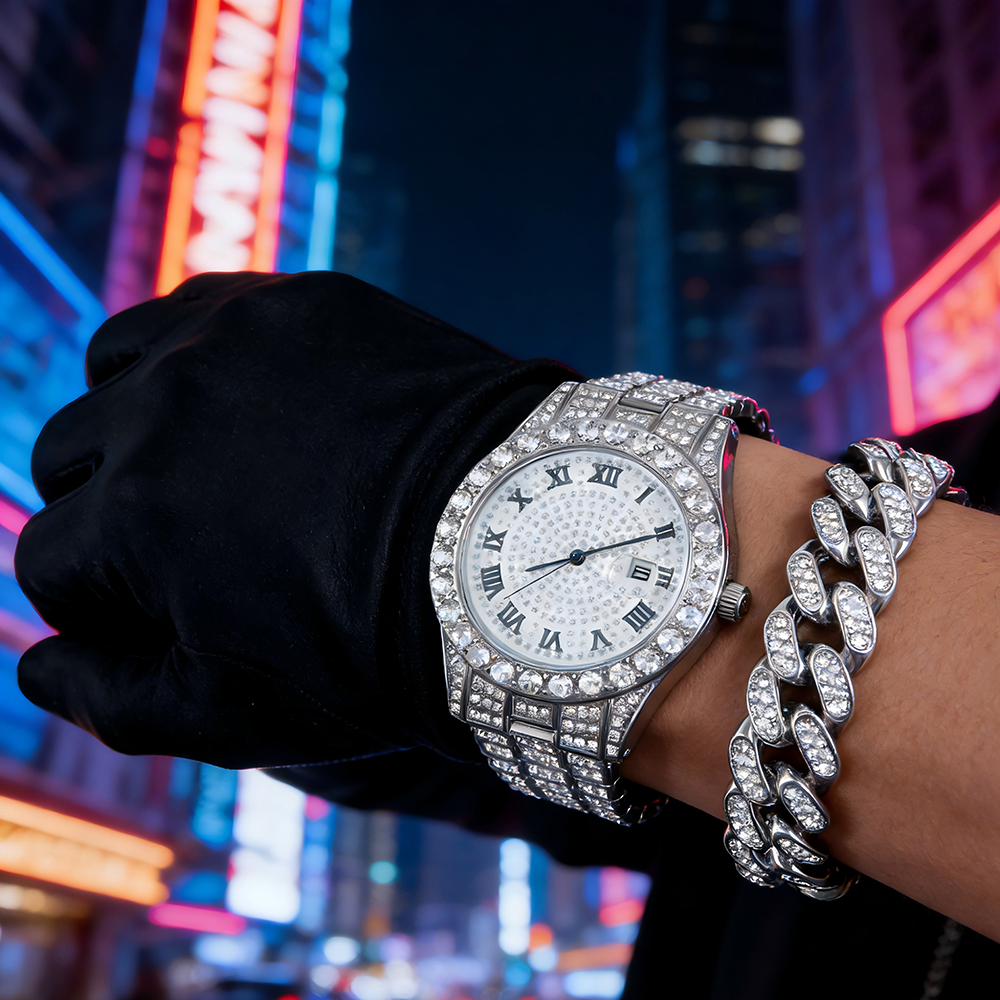1 Hip-hop Full Diamond Silver  – Jewelry Style Watches recenzja i cena
