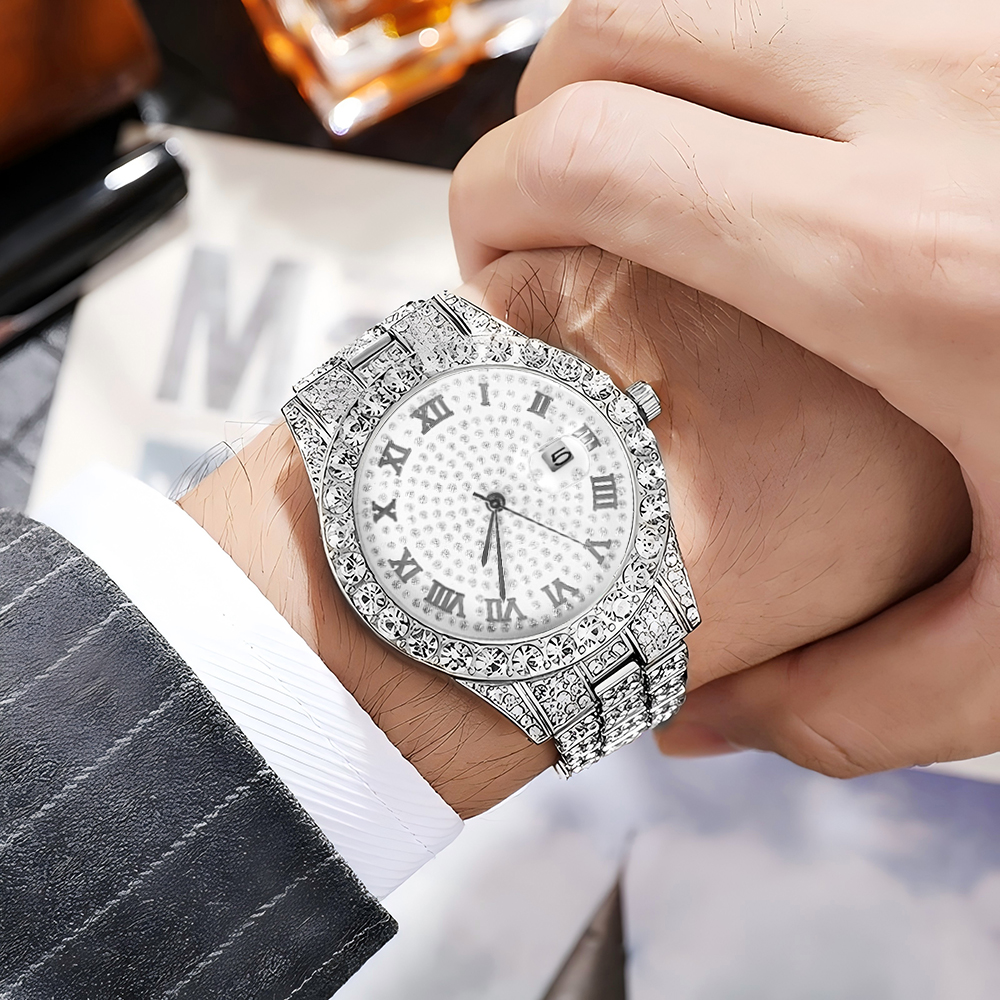 1 Hip-hop Full Diamond Silver  – Jewelry Style Watches recenzja i cena
