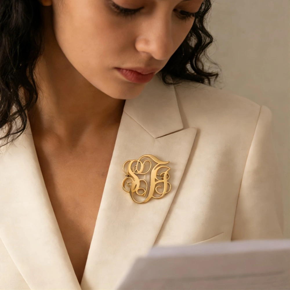 Custom Cursive Monogram Brooch – Vintage Brooch Pin recenzja i cena