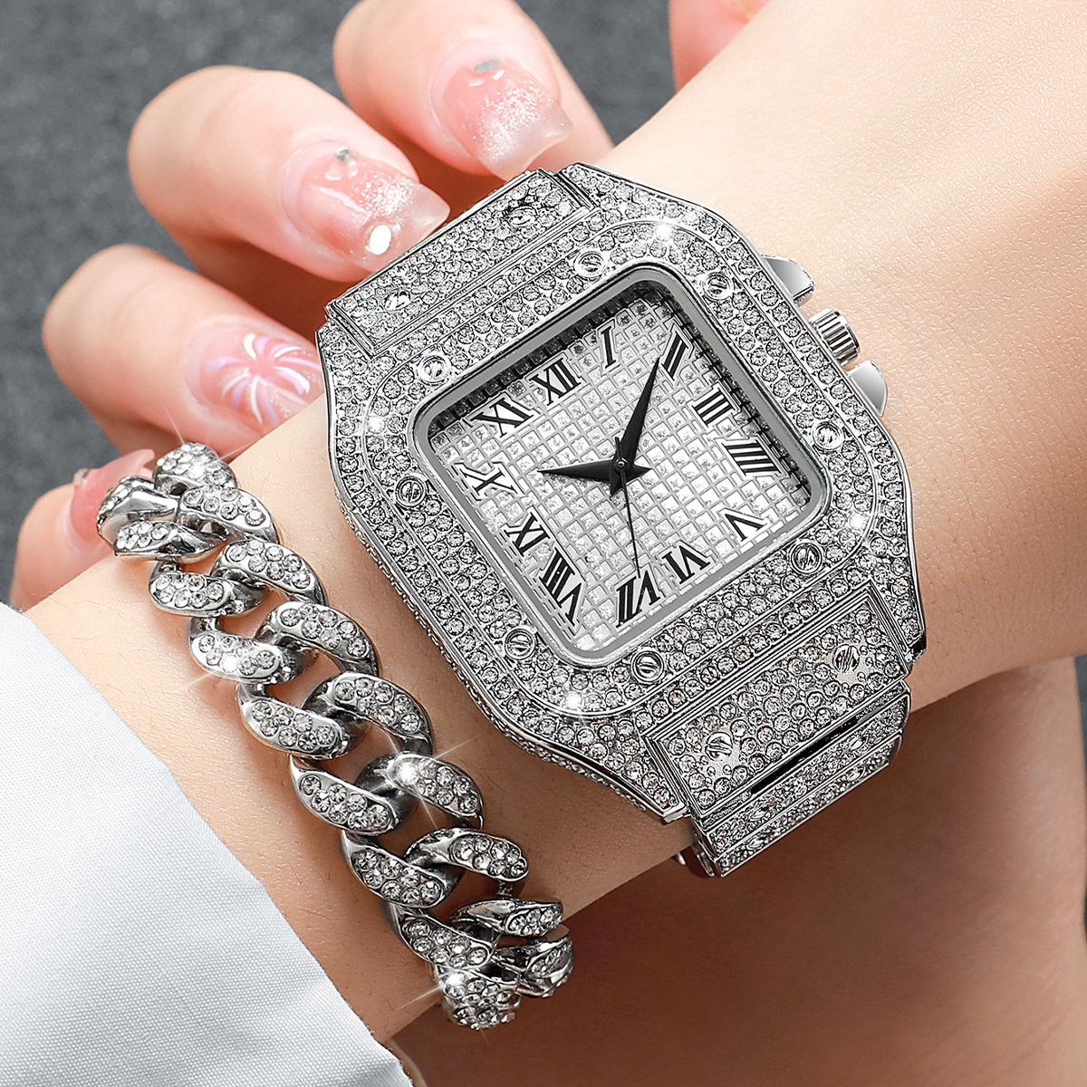 2PCS Iced Out Square Watch & C – Jewelry Style Watches recenzja i cena