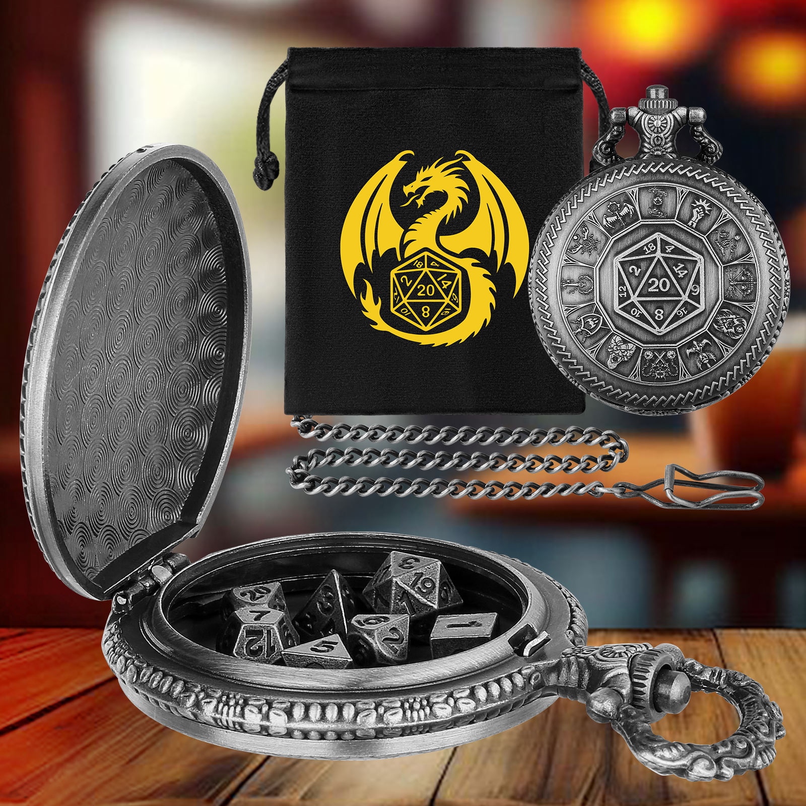 5pcs Metal D20 Polyhedral Dice – Vintage Pocket Watch recenzja i cena