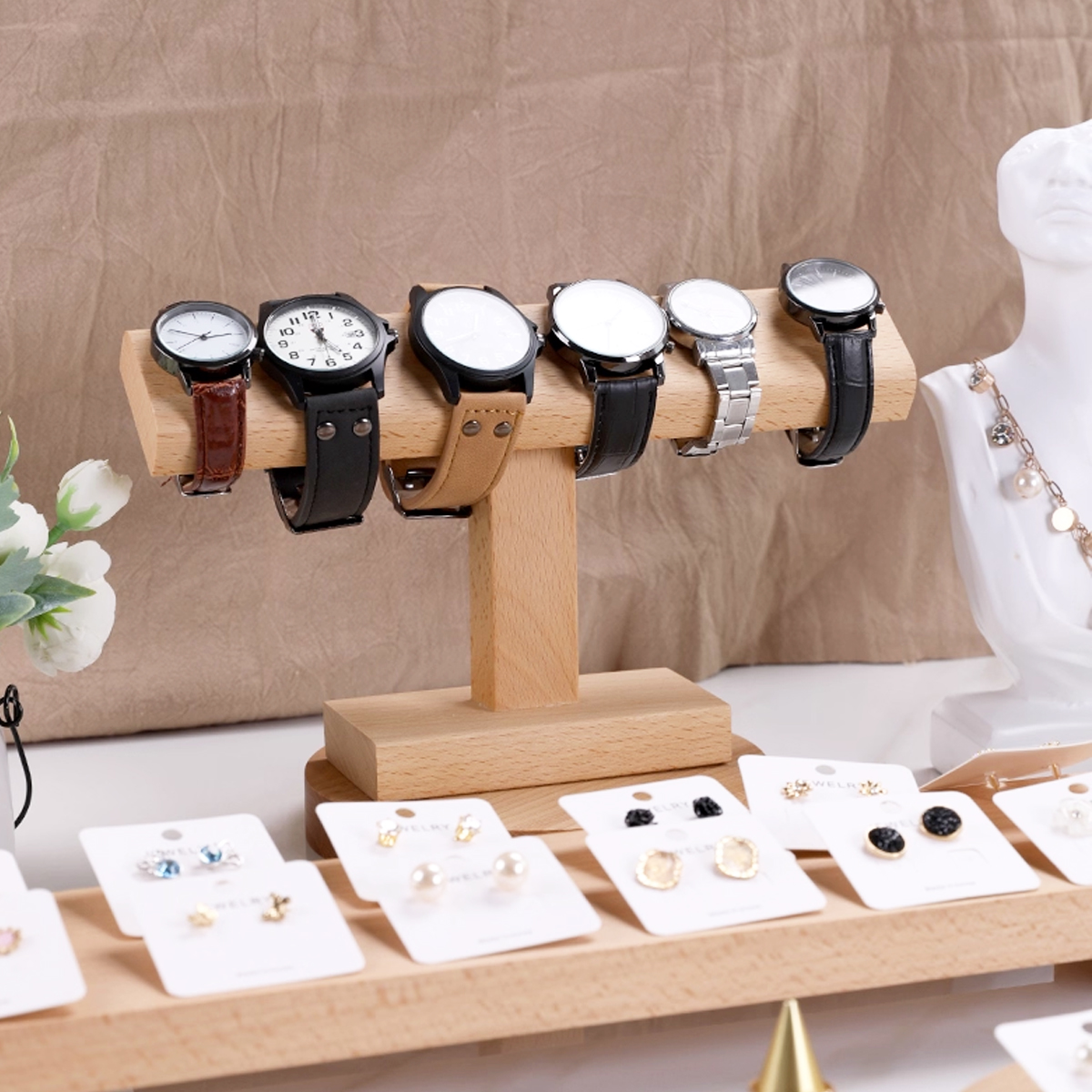 Wooden New T-Bar Vintage Walnu – Watches Jewelry Holder recenzja i cena