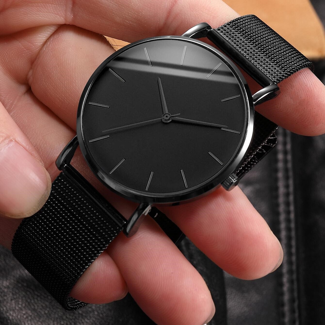 2PCS/Set Fashion Men's Black M – Jewelry Making Watches recenzja i cena